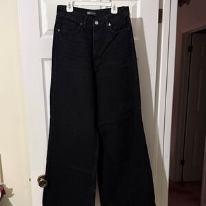 Zara ULTRA Wide Leg High Waist Black Jeans